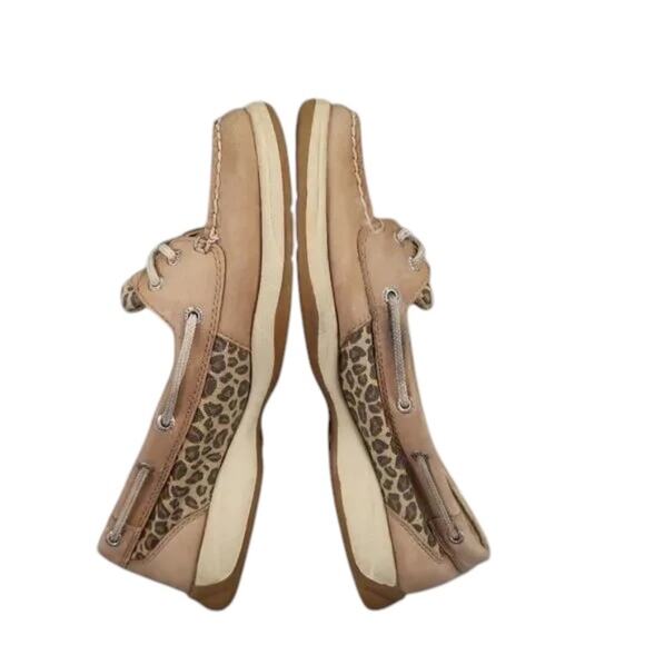 Sperry Shoes Women 9 Boat Loafer Angelfish Leather Leopard Nautical Preppy Brown - Picture 7 of 12